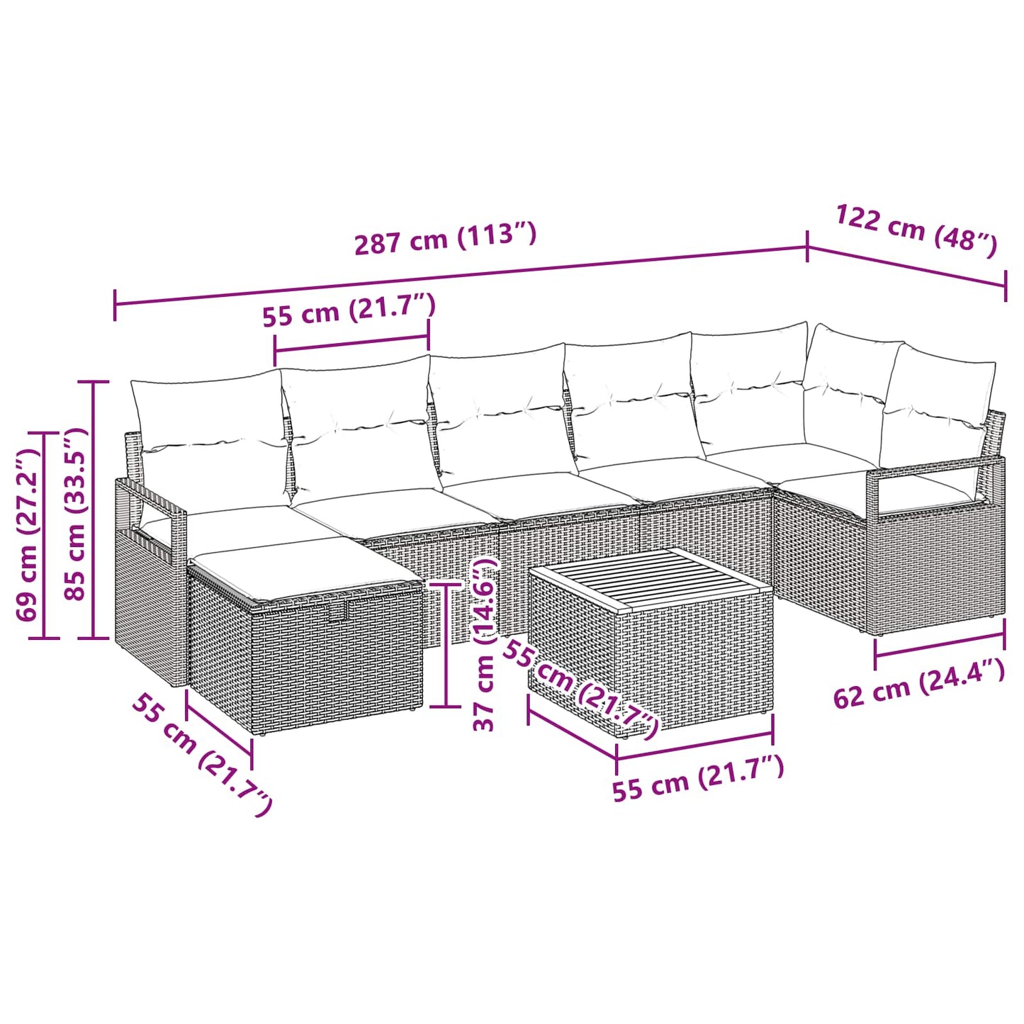 Tuinbankenset met kussen met opslag 8 pcs Zwart poly rattan is nu te koop bij PeponiXL, paradijselijk wonen!