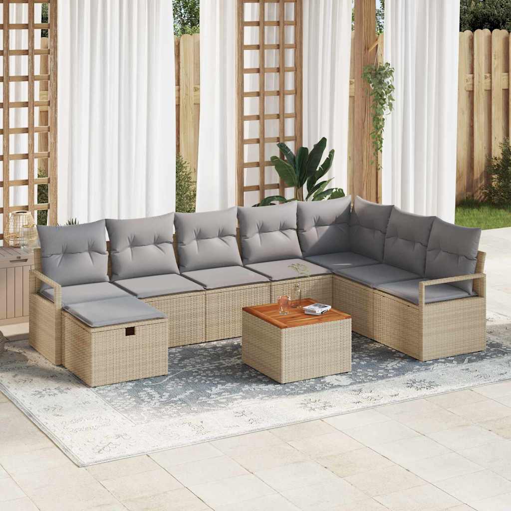 Tuinbankenset met kussen met opslag 9 pcs Beige poly rattan is nu te koop bij PeponiXL, paradijselijk wonen!