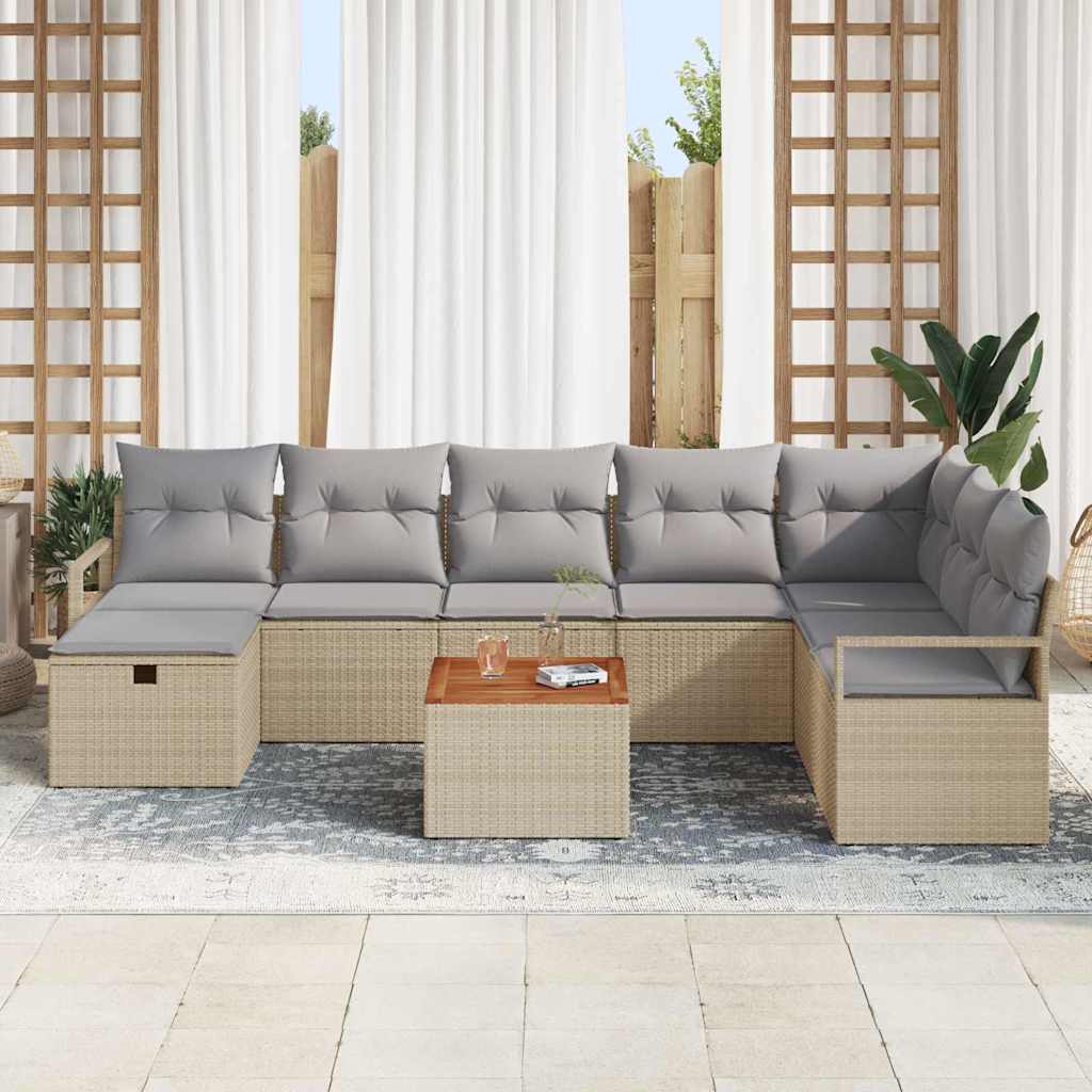 Tuinbankenset met kussen met opslag 9 pcs Beige poly rattan is nu te koop bij PeponiXL, paradijselijk wonen!