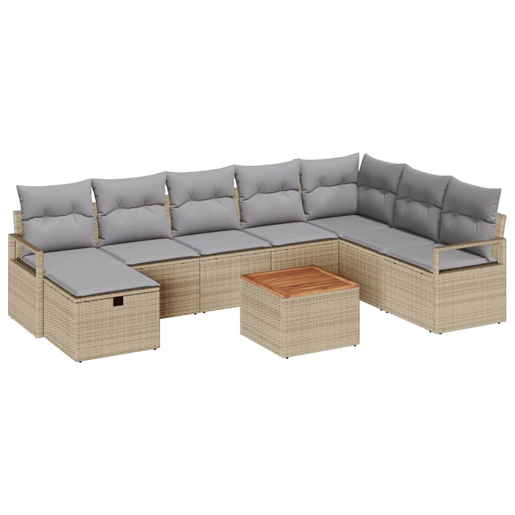 Tuinbankenset met kussen met opslag 9 pcs Beige poly rattan is nu te koop bij PeponiXL, paradijselijk wonen!
