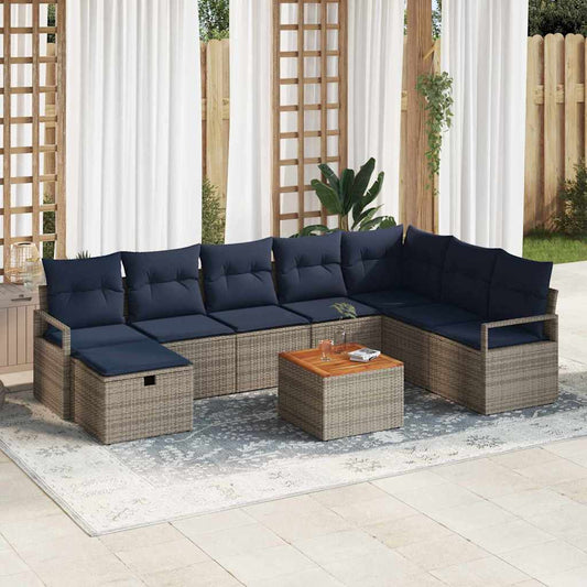 Tuinbankenset met kussen met opslag 9 pcs Grijs poly rattan is nu te koop bij PeponiXL, paradijselijk wonen!