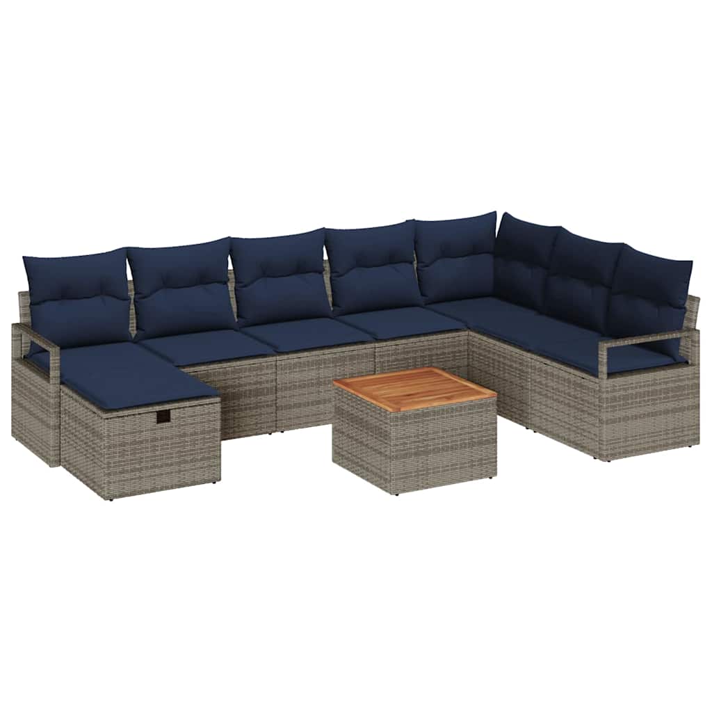 Tuinbankenset met kussen met opslag 9 pcs Grijs poly rattan is nu te koop bij PeponiXL, paradijselijk wonen!