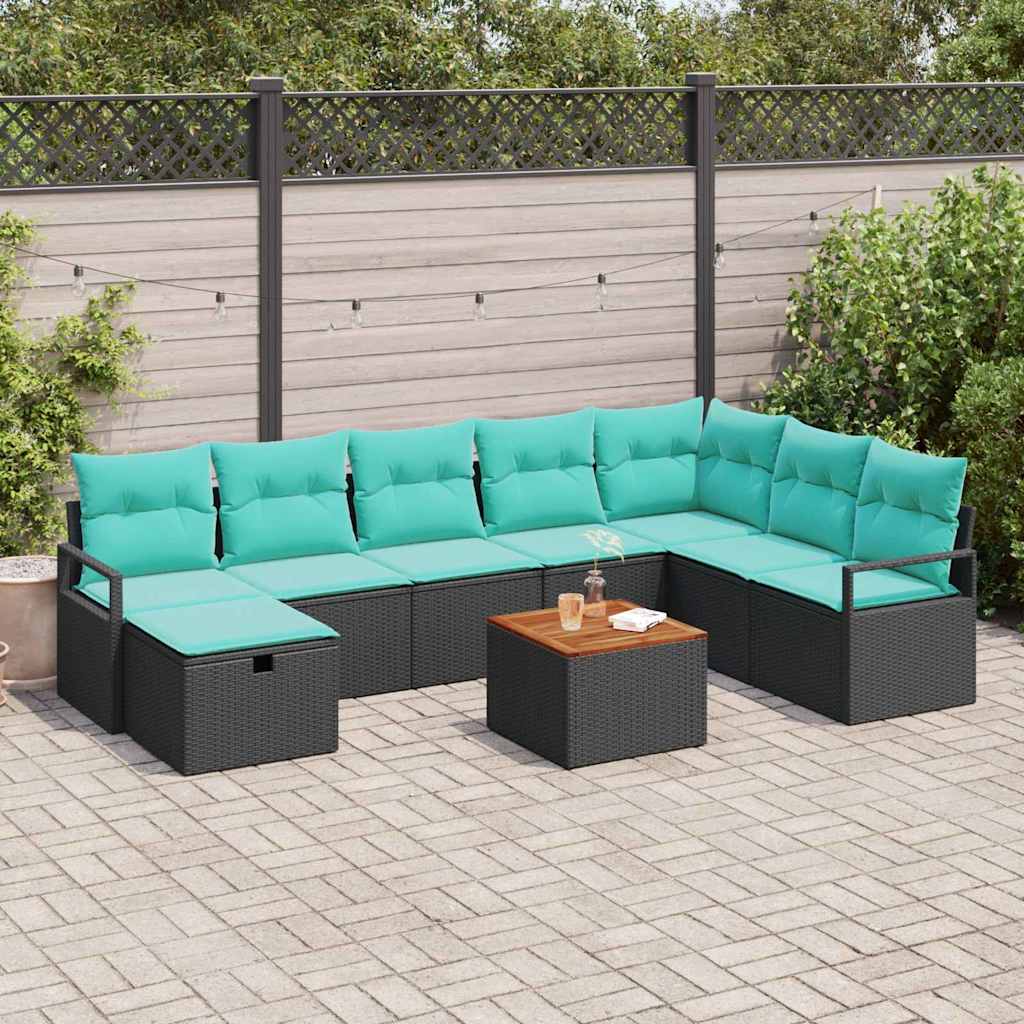 Tuinbankenset met kussen met opslag 9 pcs Zwart poly rattan is nu te koop bij PeponiXL, paradijselijk wonen!