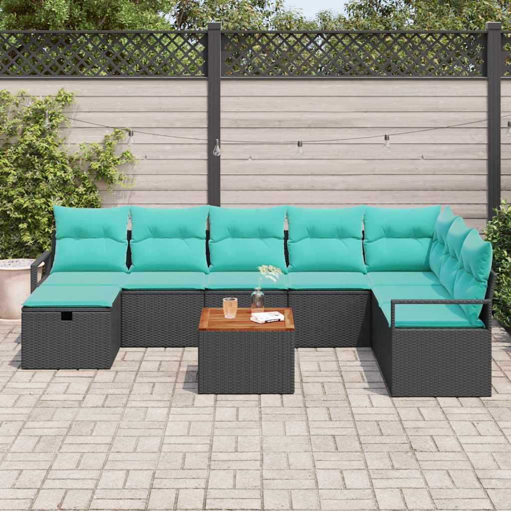 Tuinbankenset met kussen met opslag 9 pcs Zwart poly rattan is nu te koop bij PeponiXL, paradijselijk wonen!