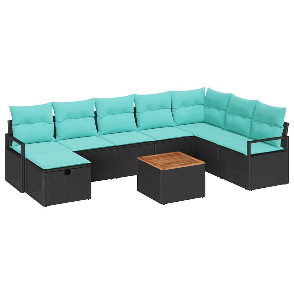 Tuinbankenset met kussen met opslag 9 pcs Zwart poly rattan is nu te koop bij PeponiXL, paradijselijk wonen!