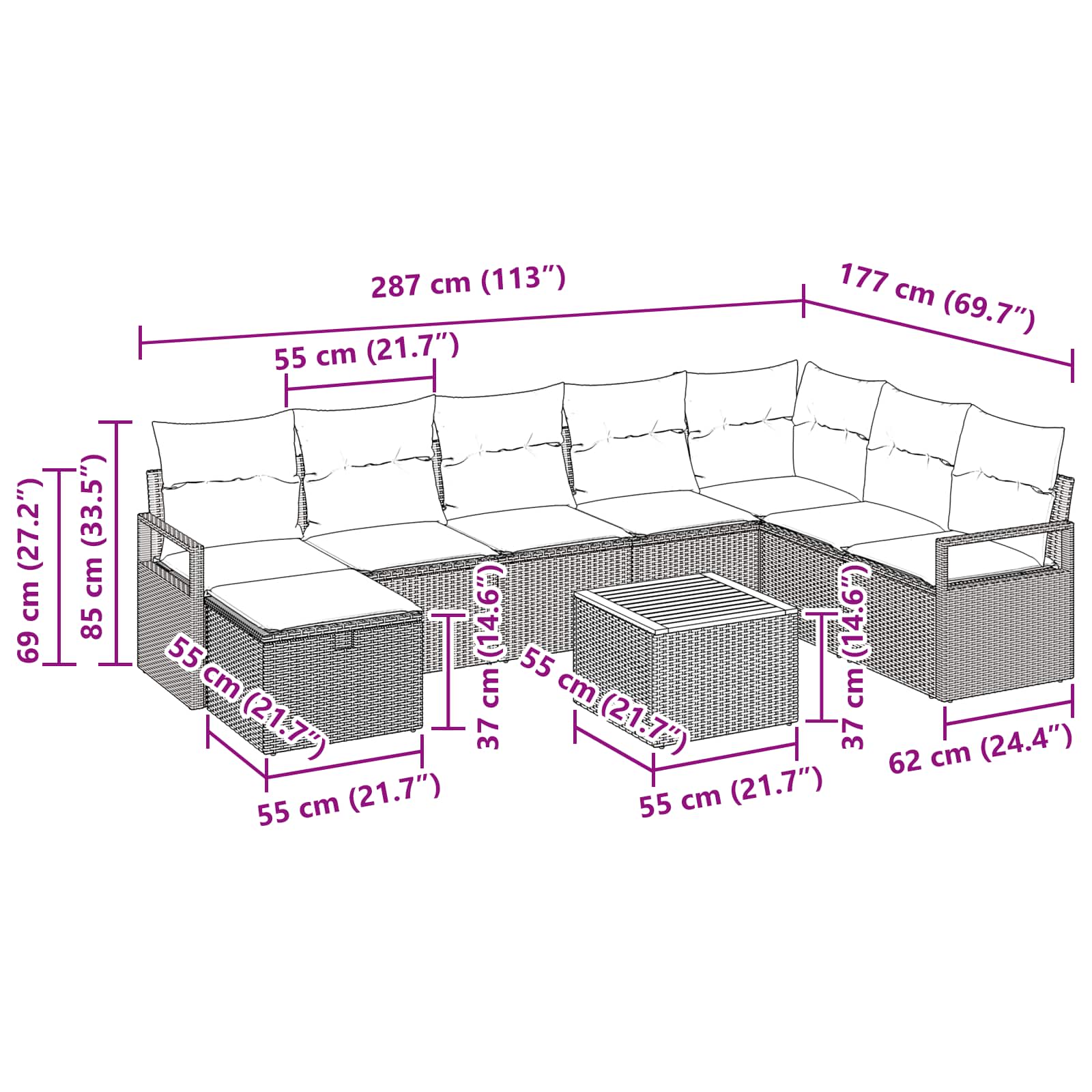 Tuinbankenset met kussen met opslag 9 pcs Zwart poly rattan is nu te koop bij PeponiXL, paradijselijk wonen!