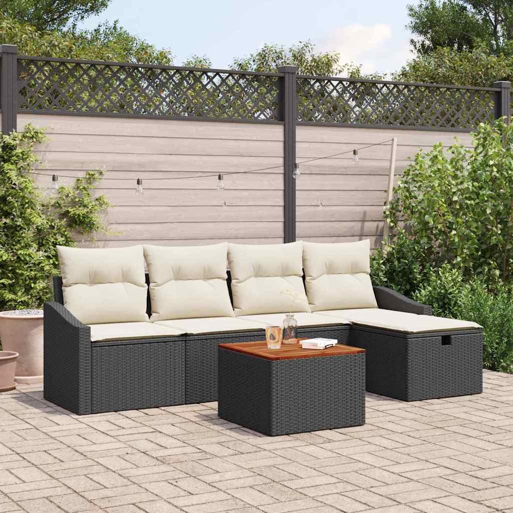 Tuinbankenset met kussen met opslag 6 pcs Zwart poly rattan is nu te koop bij PeponiXL, paradijselijk wonen!