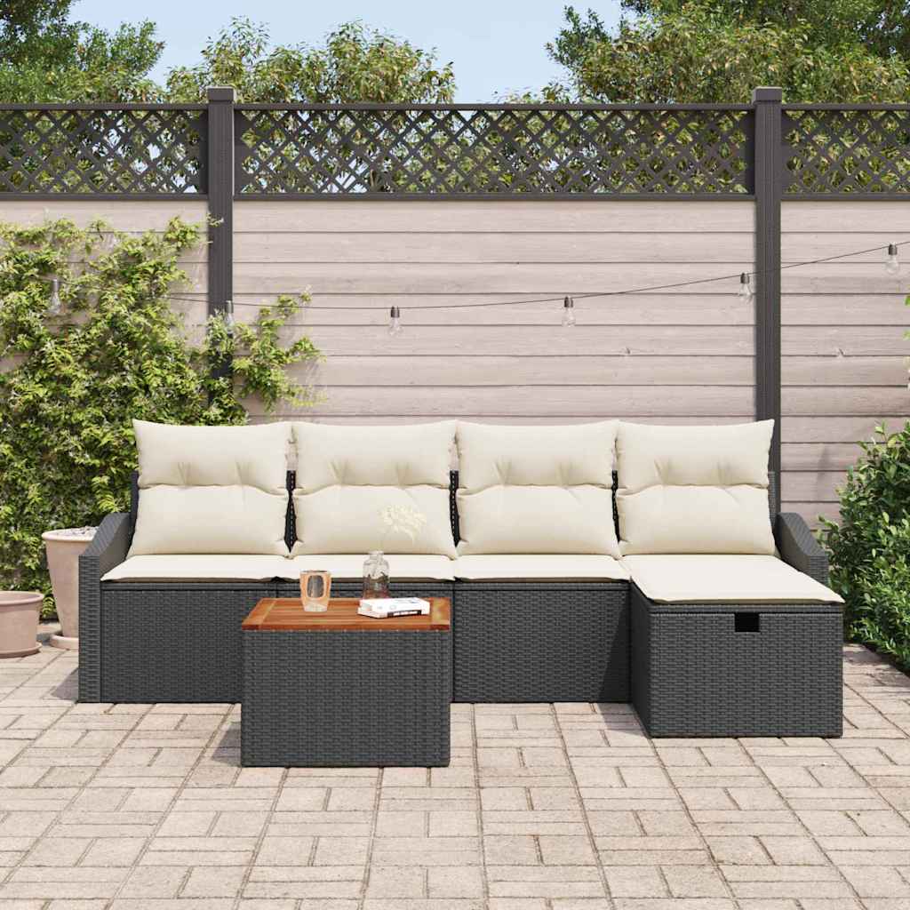 Tuinbankenset met kussen met opslag 6 pcs Zwart poly rattan is nu te koop bij PeponiXL, paradijselijk wonen!
