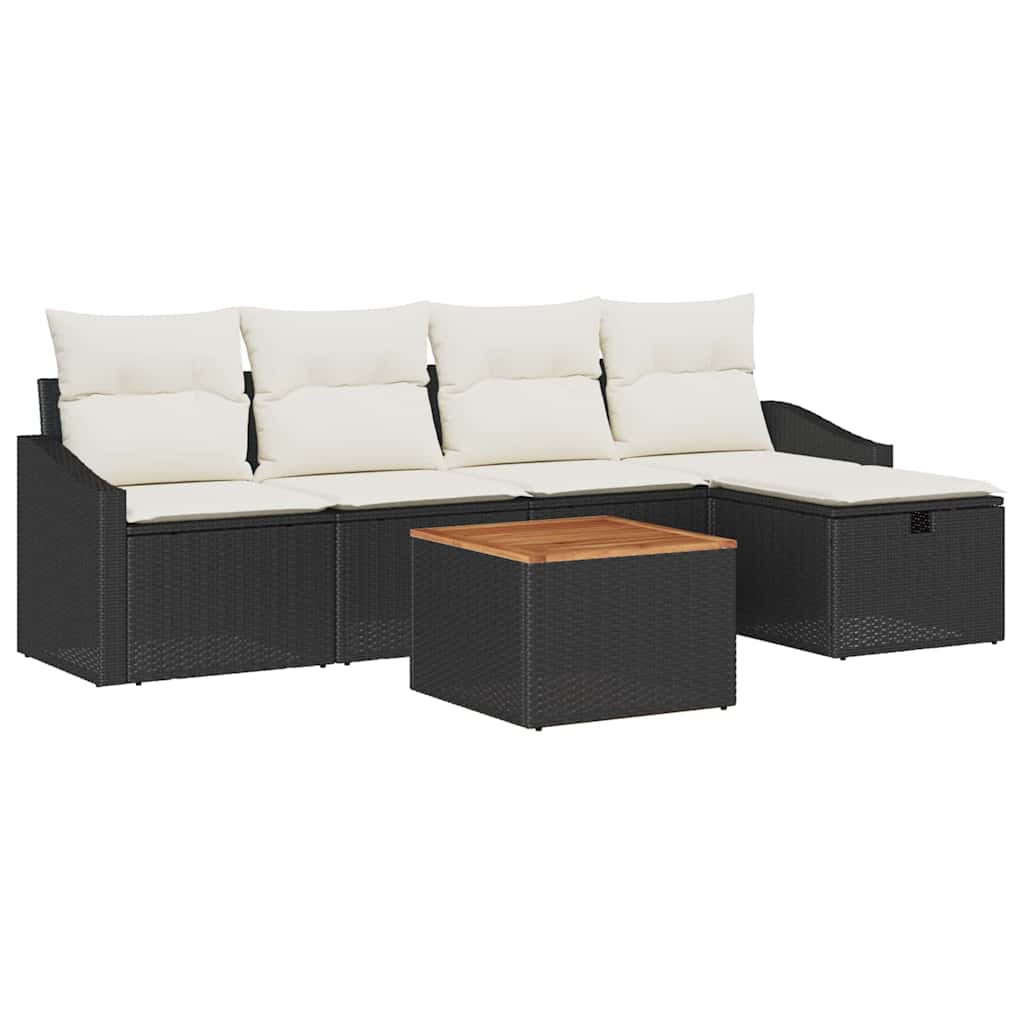 Tuinbankenset met kussen met opslag 6 pcs Zwart poly rattan is nu te koop bij PeponiXL, paradijselijk wonen!