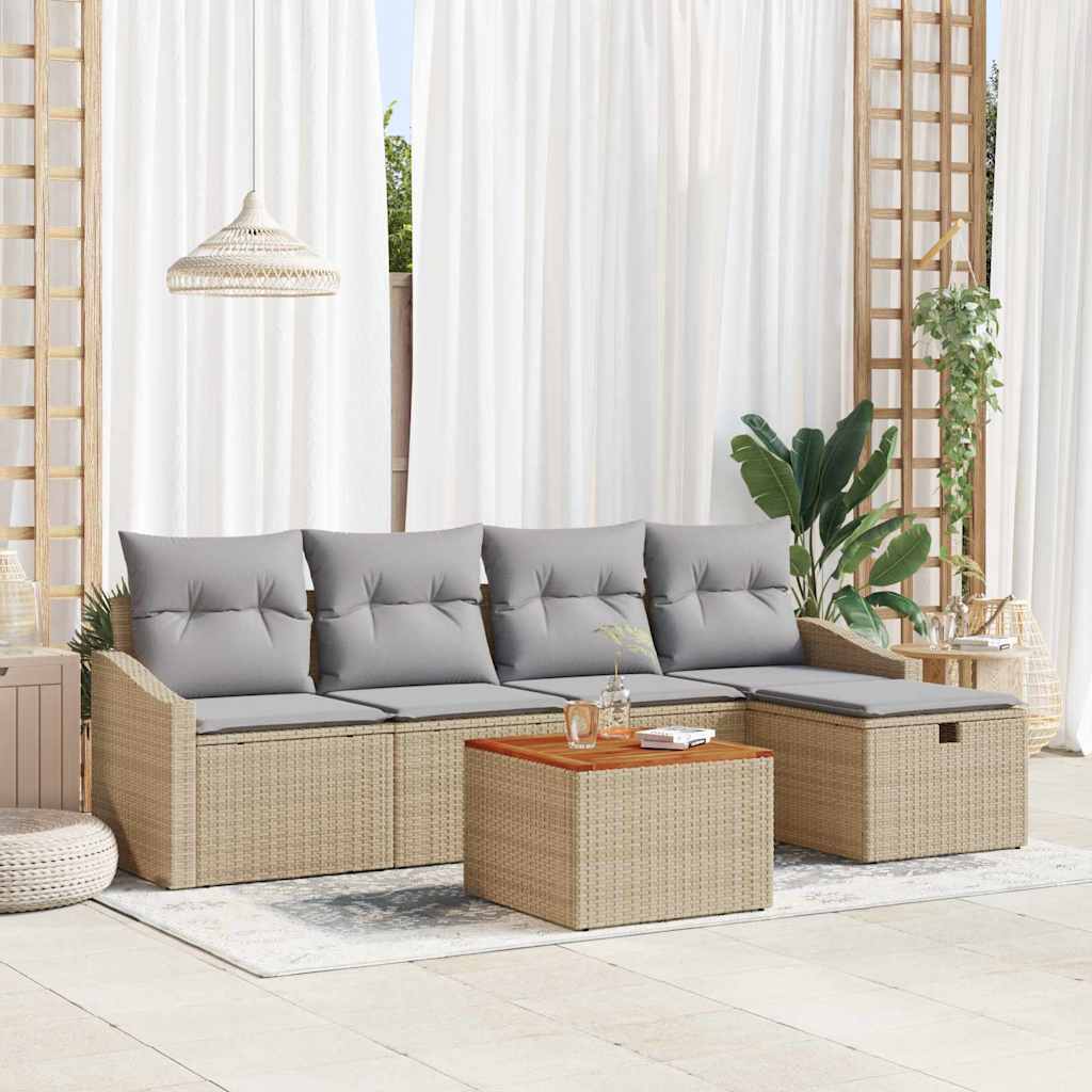 Tuinbankenset met kussen met opslag 6 pcs Beige poly rattan is nu te koop bij PeponiXL, paradijselijk wonen!