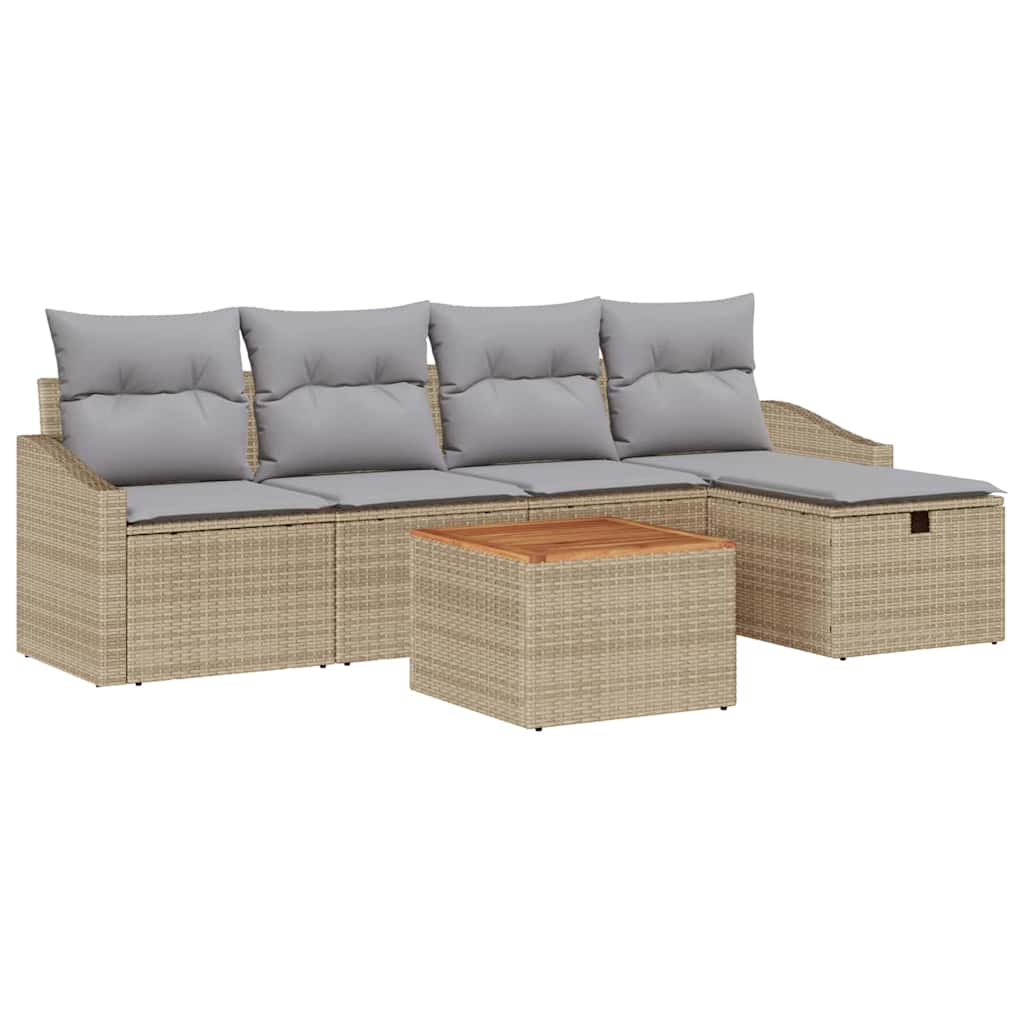 Tuinbankenset met kussen met opslag 6 pcs Beige poly rattan is nu te koop bij PeponiXL, paradijselijk wonen!