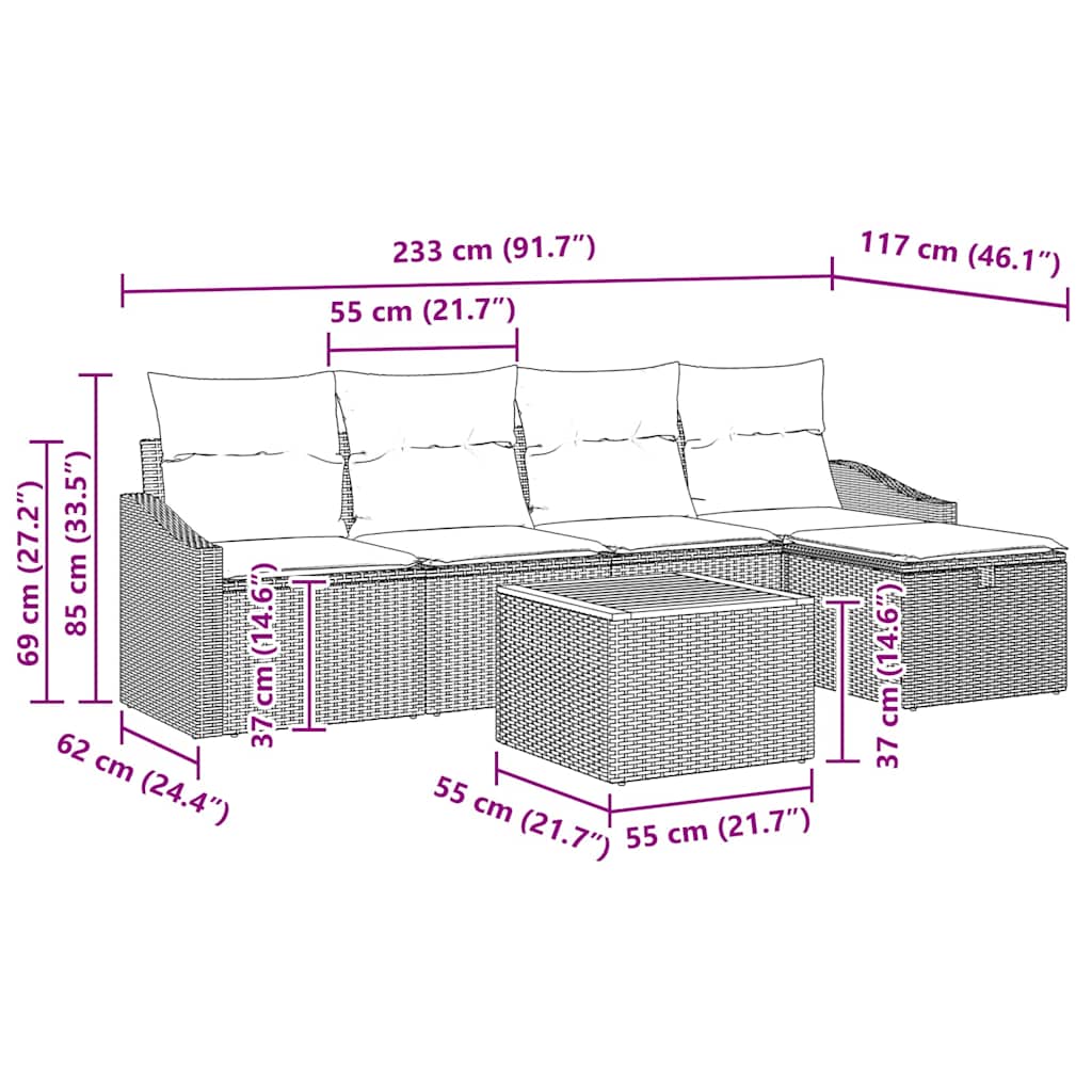 Tuinbankenset met kussen met opslag 6 pcs Zwart poly rattan is nu te koop bij PeponiXL, paradijselijk wonen!