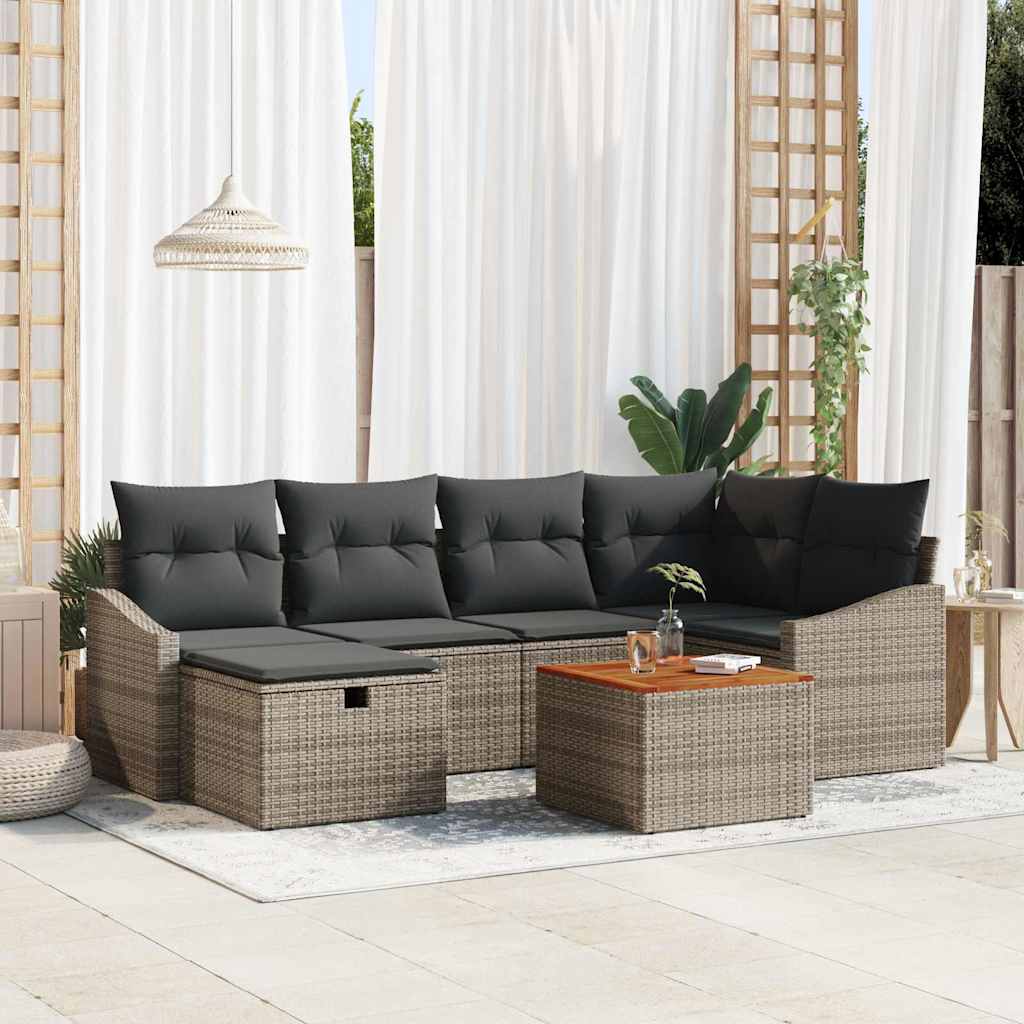 Tuinbankenset met kussen met opslag 7 pcs Grijs poly rattan is nu te koop bij PeponiXL, paradijselijk wonen!