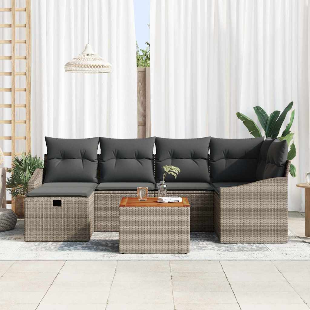 Tuinbankenset met kussen met opslag 7 pcs Grijs poly rattan is nu te koop bij PeponiXL, paradijselijk wonen!
