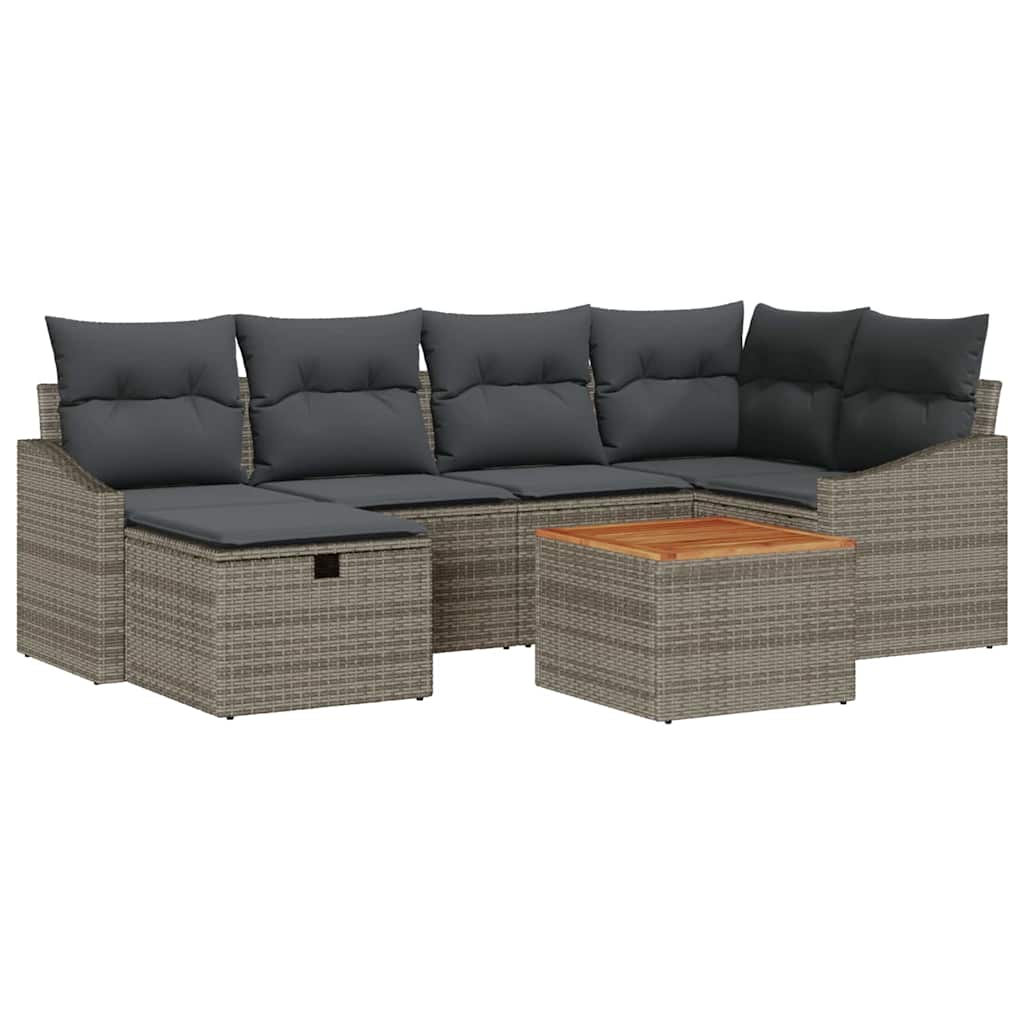 Tuinbankenset met kussen met opslag 7 pcs Grijs poly rattan is nu te koop bij PeponiXL, paradijselijk wonen!