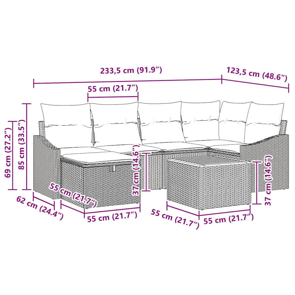 Tuinbankenset met kussen met opslag 7 pcs Grijs poly rattan is nu te koop bij PeponiXL, paradijselijk wonen!