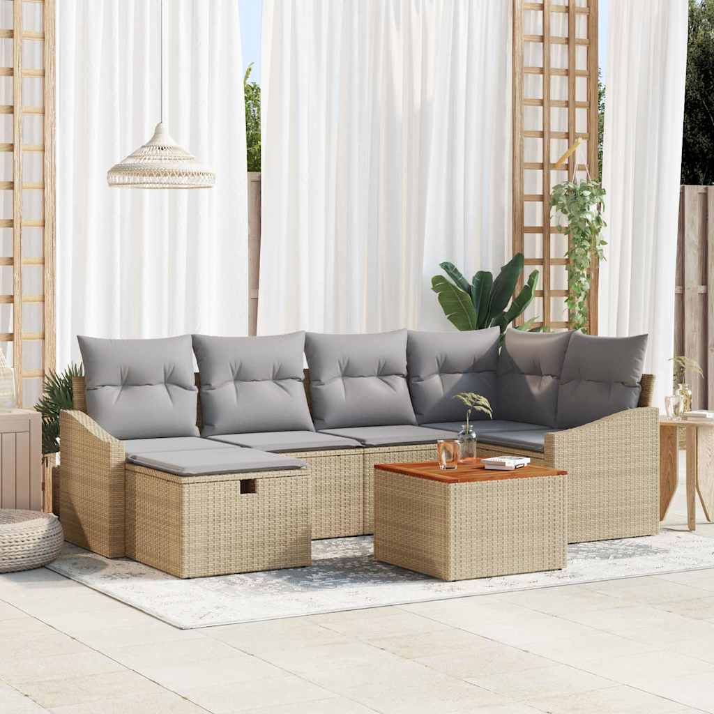 Tuinbankenset met kussen met opslag 7 pcs Beige poly rattan is nu te koop bij PeponiXL, paradijselijk wonen!