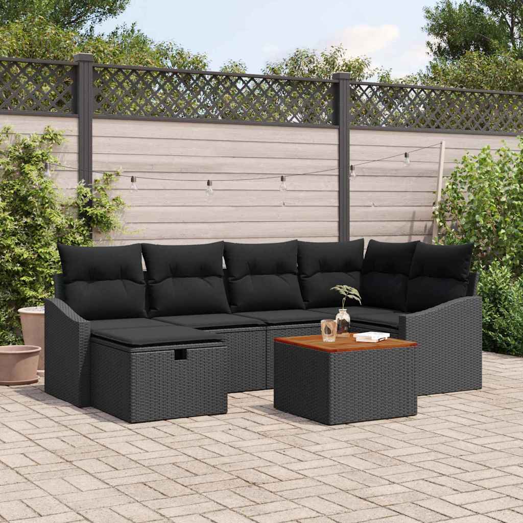 Tuinbankenset met kussen met opslag 7 pcs Zwart poly rattan is nu te koop bij PeponiXL, paradijselijk wonen!