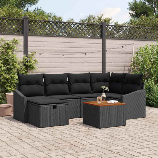 Tuinbankenset met kussen met opslag 7 pcs Zwart poly rattan is nu te koop bij PeponiXL, paradijselijk wonen!