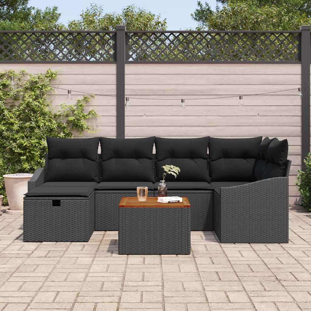 Tuinbankenset met kussen met opslag 7 pcs Zwart poly rattan is nu te koop bij PeponiXL, paradijselijk wonen!