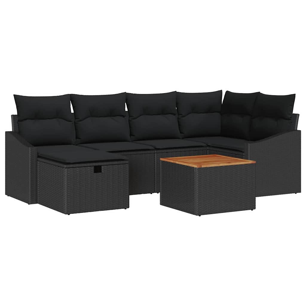 Tuinbankenset met kussen met opslag 7 pcs Zwart poly rattan is nu te koop bij PeponiXL, paradijselijk wonen!