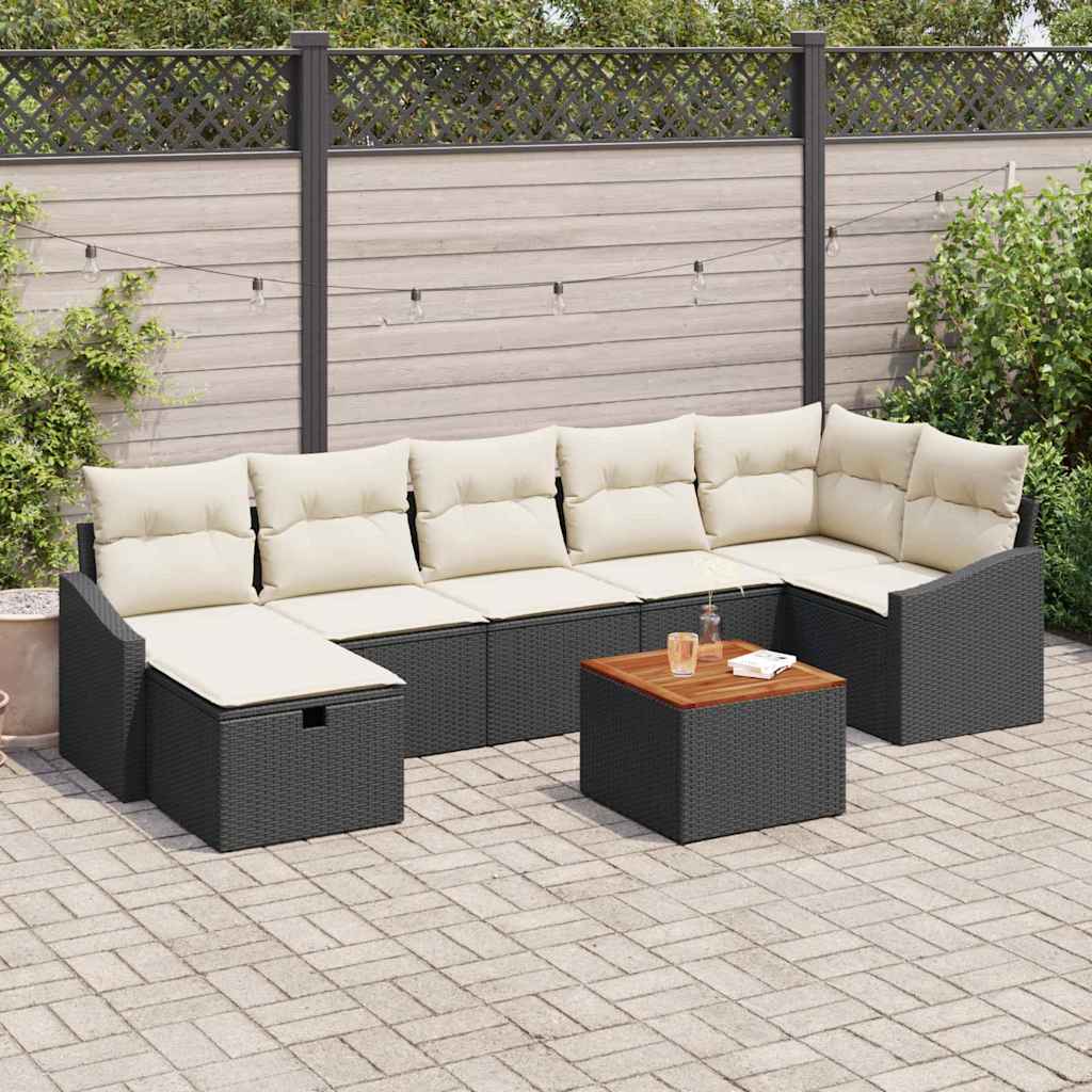 Tuinbankenset met kussen met opslag 8 pcs Zwart poly rattan is nu te koop bij PeponiXL, paradijselijk wonen!