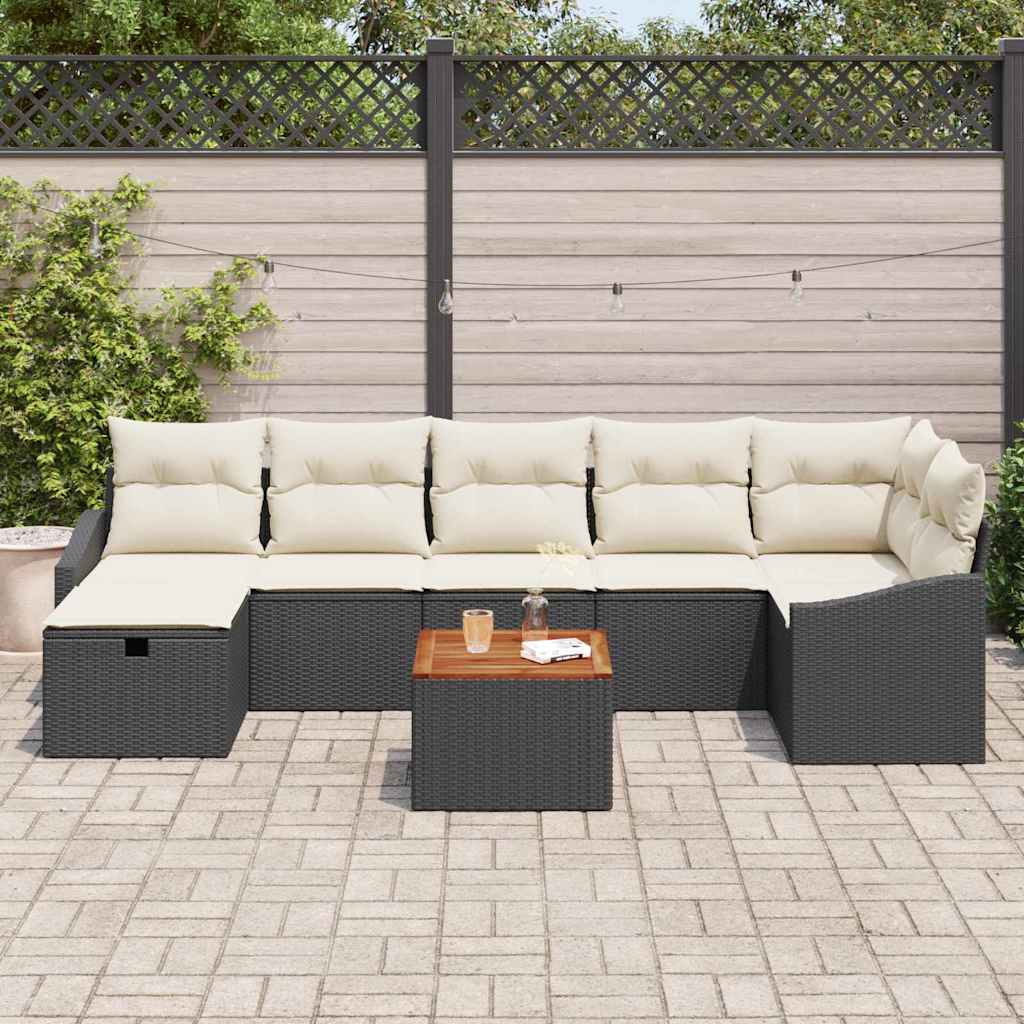 Tuinbankenset met kussen met opslag 8 pcs Zwart poly rattan is nu te koop bij PeponiXL, paradijselijk wonen!