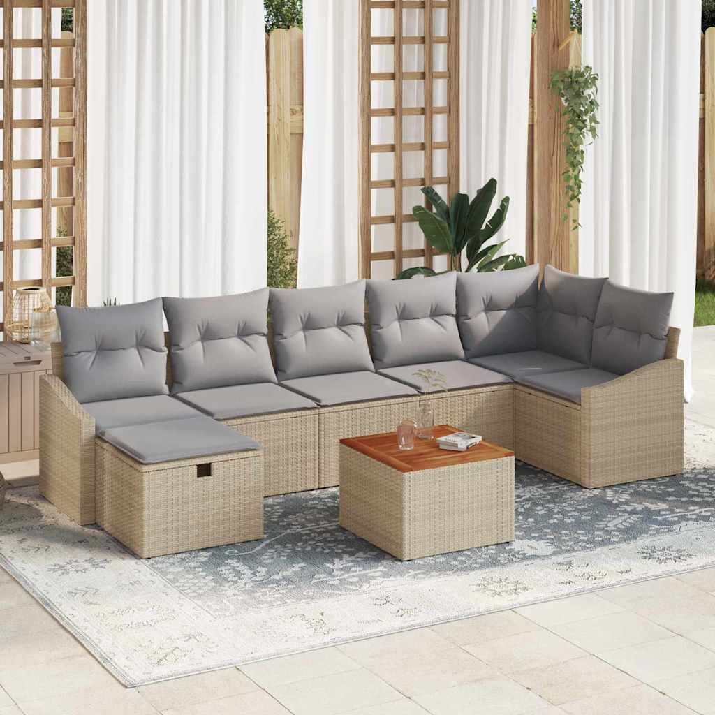 Tuinbankenset met kussen met opslag 8 pcs Beige poly rattan is nu te koop bij PeponiXL, paradijselijk wonen!