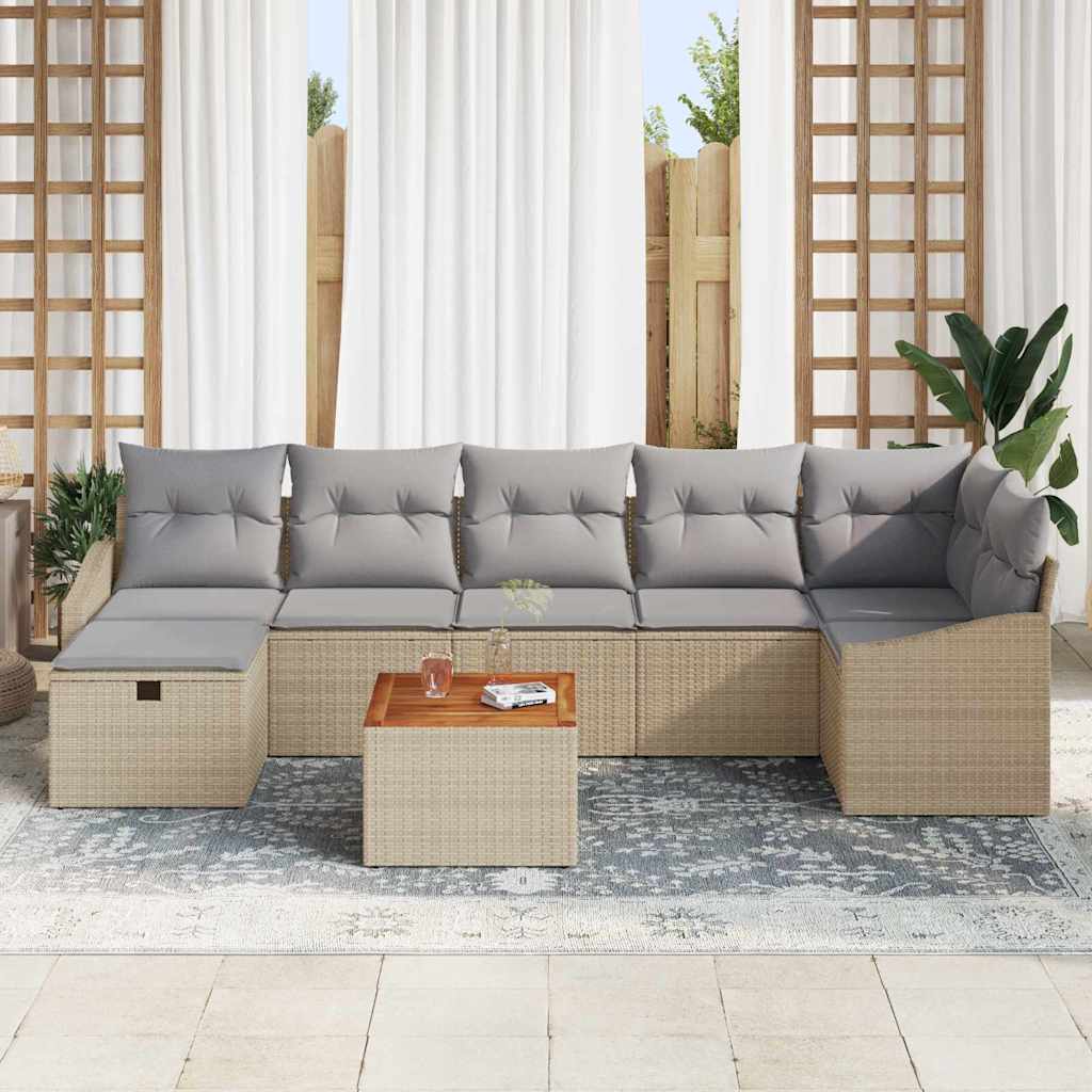 Tuinbankenset met kussen met opslag 8 pcs Beige poly rattan is nu te koop bij PeponiXL, paradijselijk wonen!