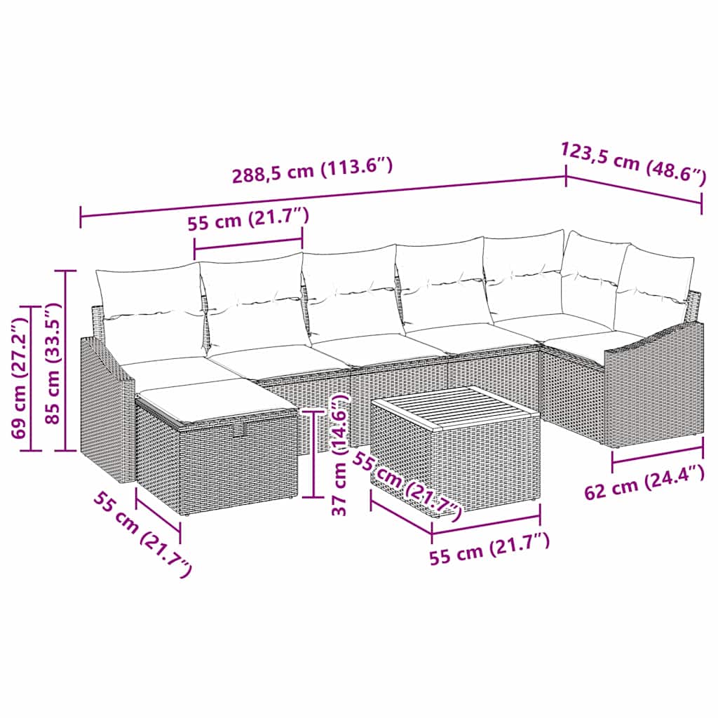 Tuinbankenset met kussen met opslag 8 pcs Beige poly rattan is nu te koop bij PeponiXL, paradijselijk wonen!