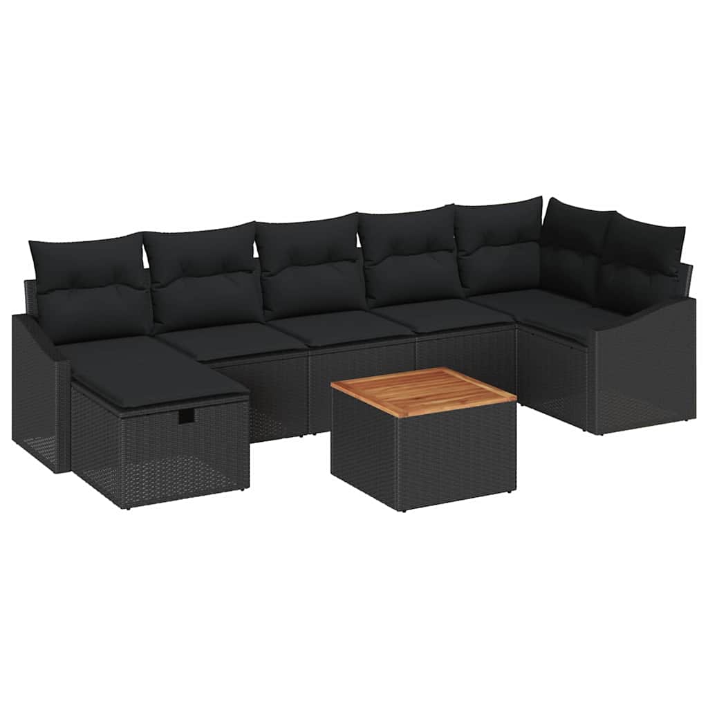 Tuinbankenset met kussen met opslag 8 pcs Zwart poly rattan is nu te koop bij PeponiXL, paradijselijk wonen!
