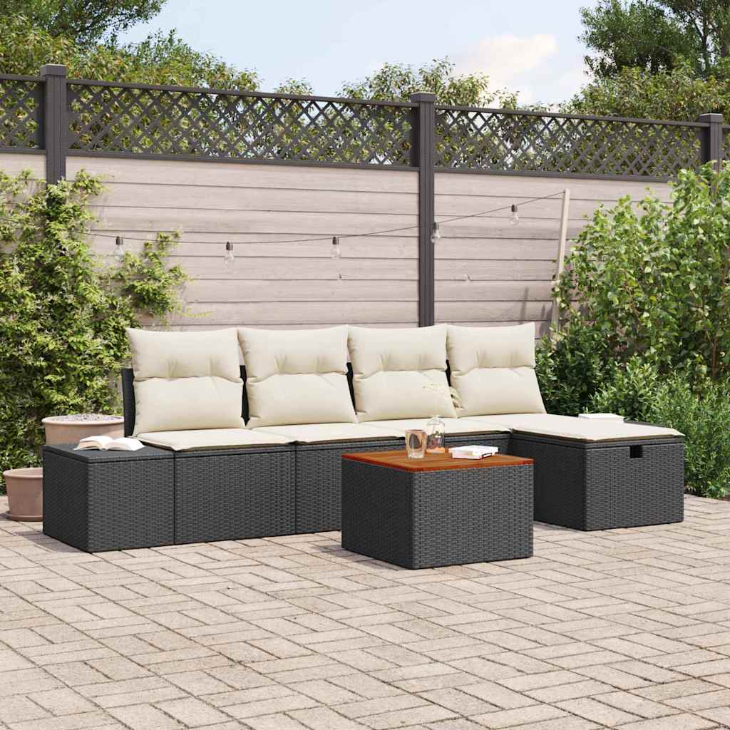Tuinbankenset met kussen met opslag 6 pcs Zwart poly rattan is nu te koop bij PeponiXL, paradijselijk wonen!