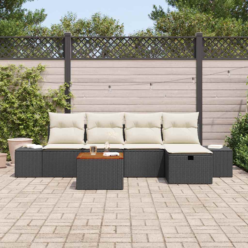 Tuinbankenset met kussen met opslag 6 pcs Zwart poly rattan is nu te koop bij PeponiXL, paradijselijk wonen!