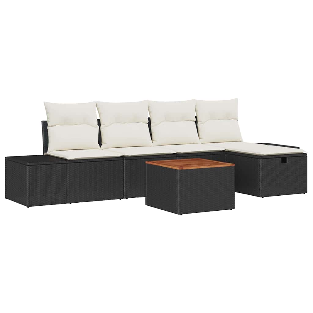 Tuinbankenset met kussen met opslag 6 pcs Zwart poly rattan is nu te koop bij PeponiXL, paradijselijk wonen!