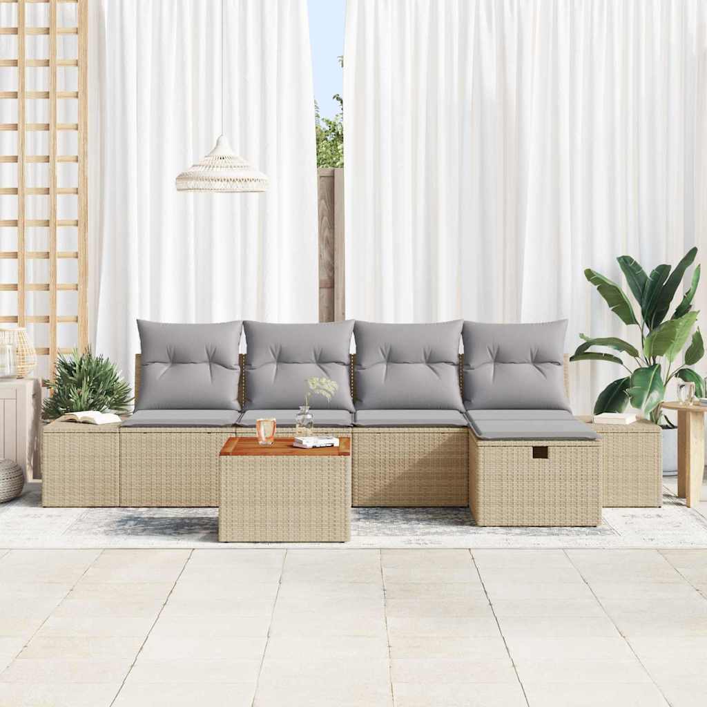 Tuinbankenset 6 st Beige poly rattan