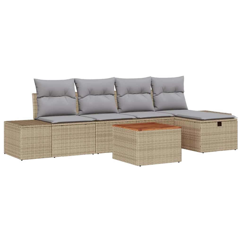 Tuinbankenset 6 st Beige poly rattan