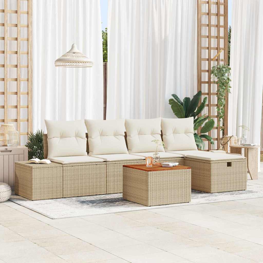 Tuinbankenset met kussen met opslag 6 pcs Beige poly rattan is nu te koop bij PeponiXL, paradijselijk wonen!