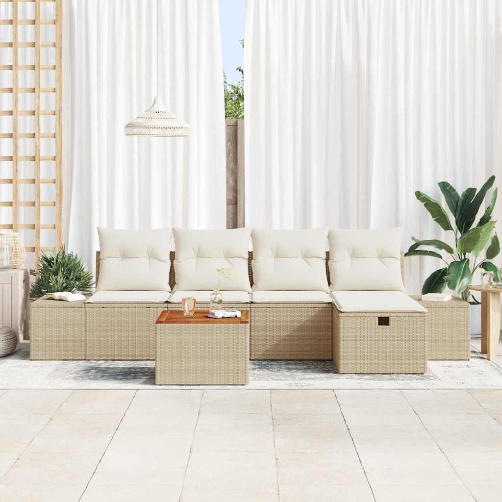 Tuinbankenset met kussen met opslag 6 pcs Beige poly rattan is nu te koop bij PeponiXL, paradijselijk wonen!