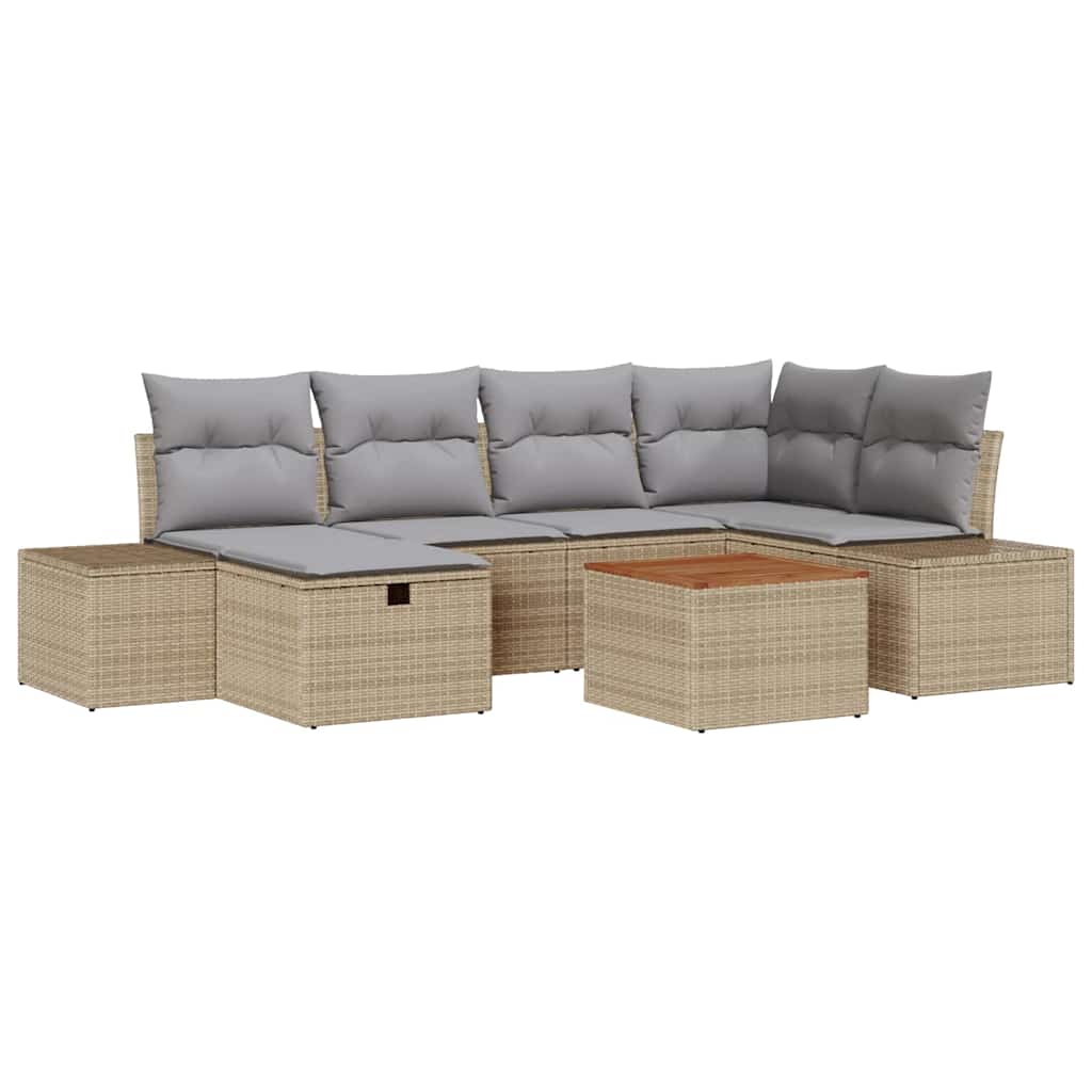 Tuinbankenset 7 st Beige poly rattan