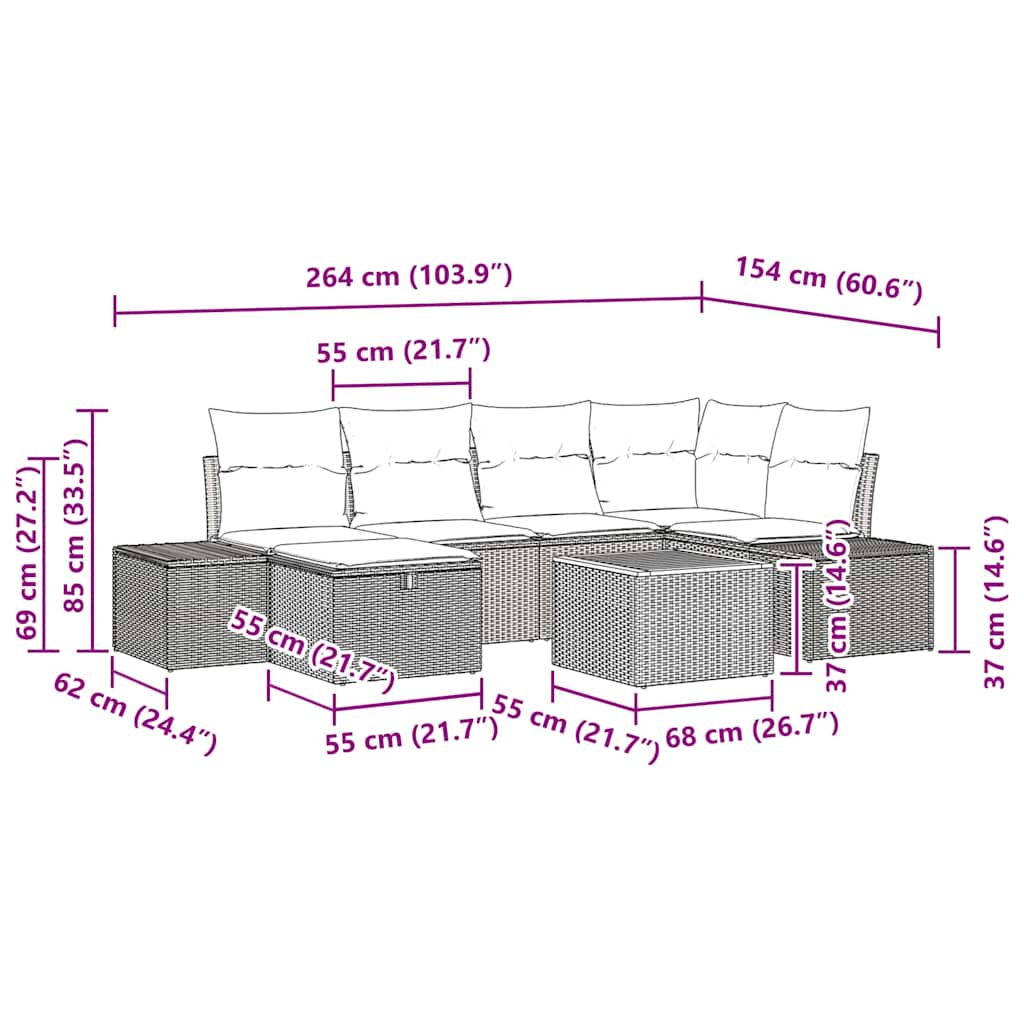 Tuinbankenset 7 st Beige poly rattan