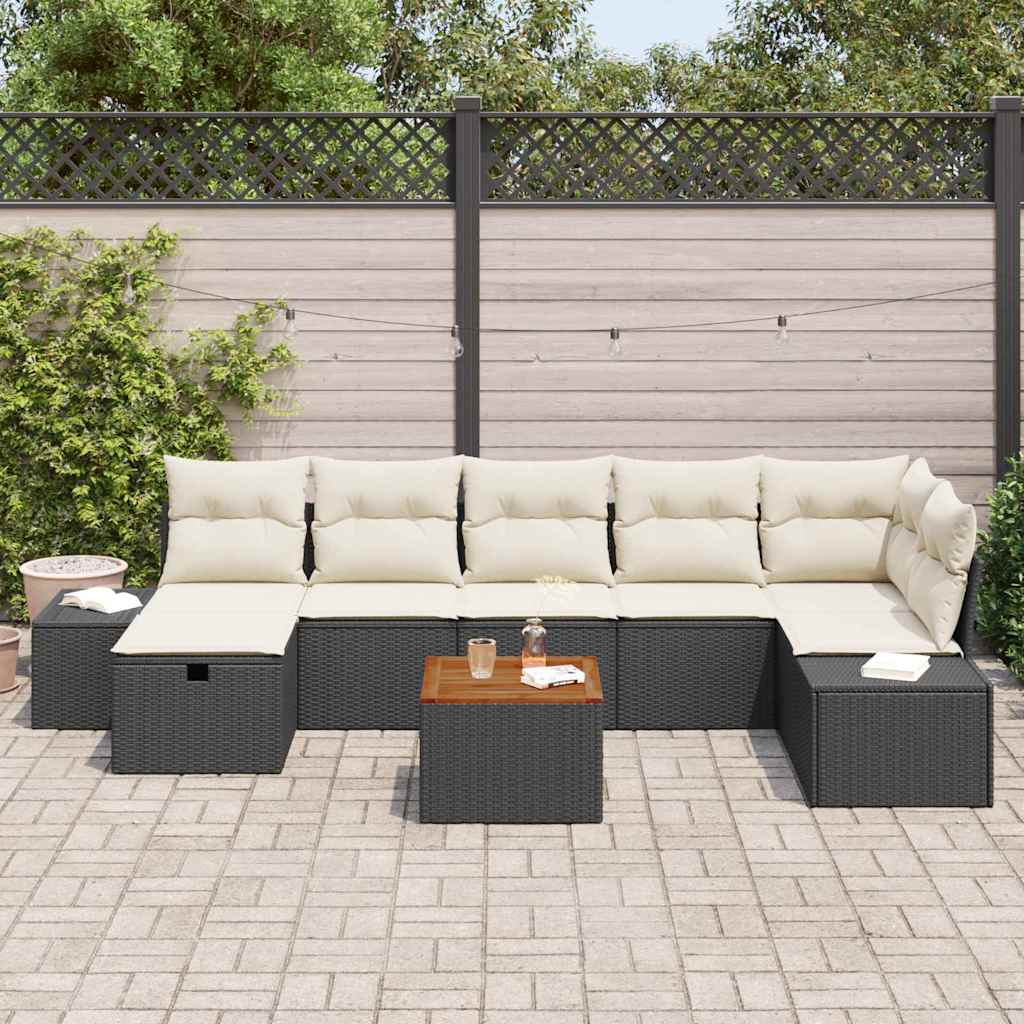 Tuinbankenset met kussen met opslag 8 pcs Zwart poly rattan is nu te koop bij PeponiXL, paradijselijk wonen!