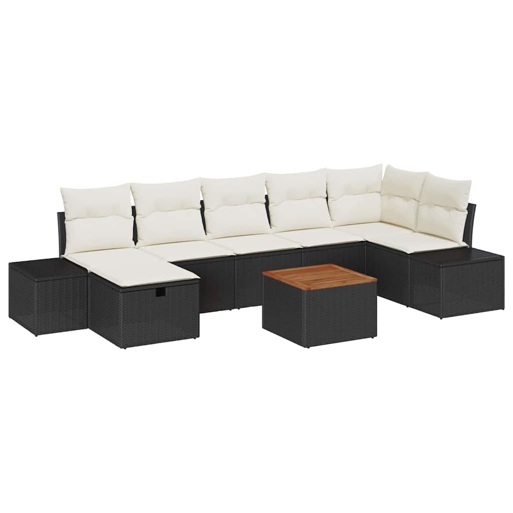 Tuinbankenset met kussen met opslag 8 pcs Zwart poly rattan is nu te koop bij PeponiXL, paradijselijk wonen!