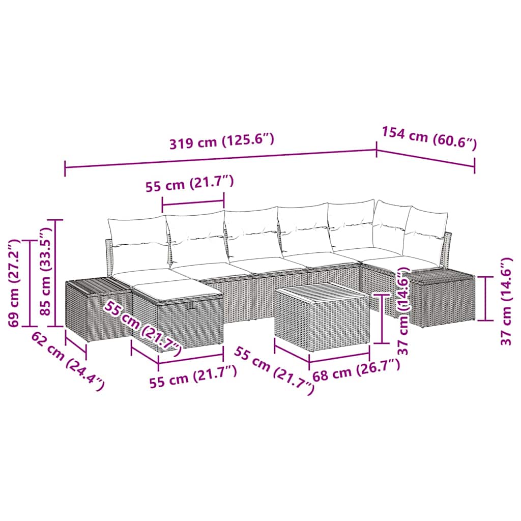 Tuinbankenset met kussen met opslag 8 pcs Zwart poly rattan is nu te koop bij PeponiXL, paradijselijk wonen!