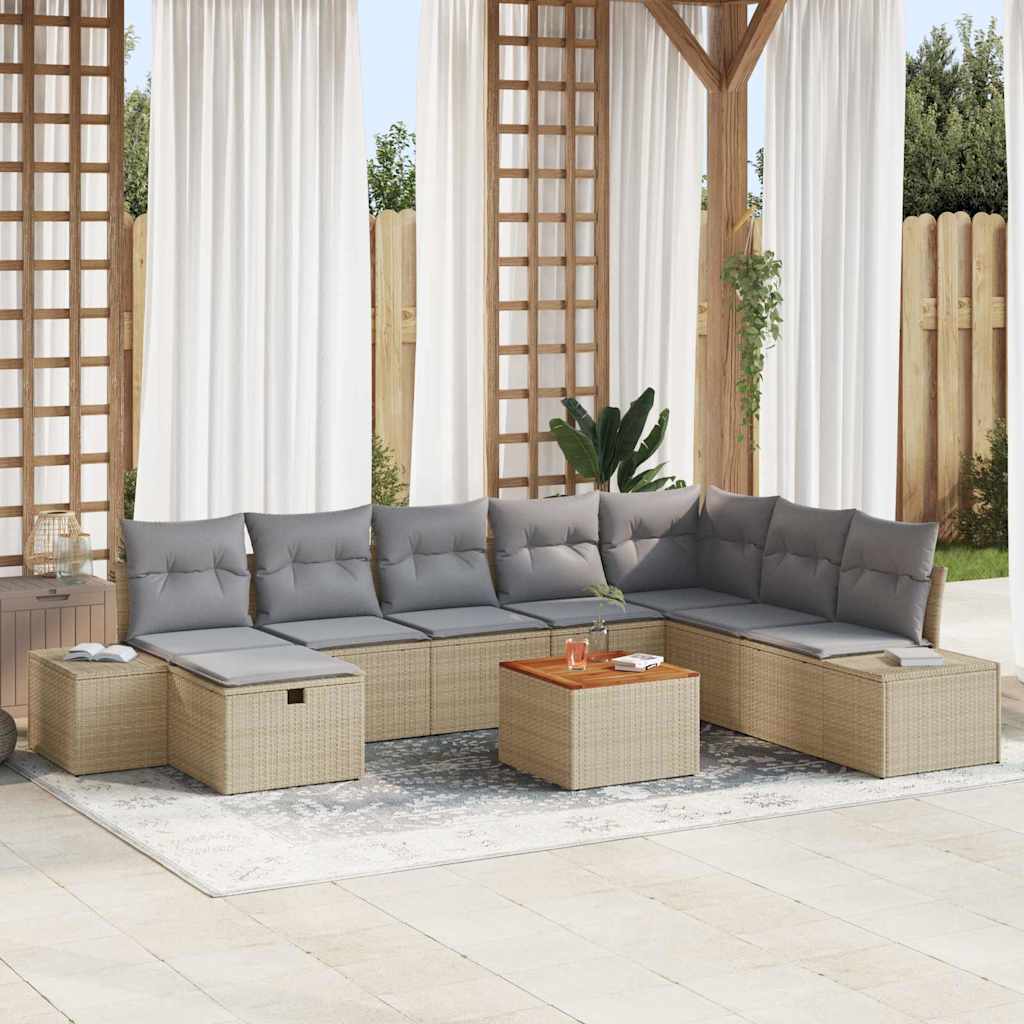 Tuinbankenset 9 st Beige poly rattan