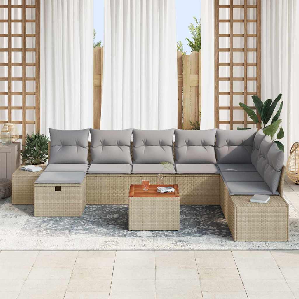 Tuinbankenset 9 st Beige poly rattan