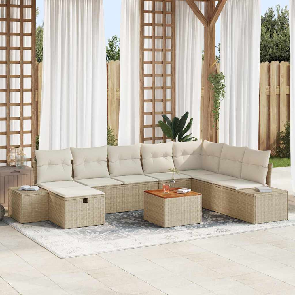 Tuinbankenset met kussen met opslag 9 pcs Beige poly rattan is nu te koop bij PeponiXL, paradijselijk wonen!