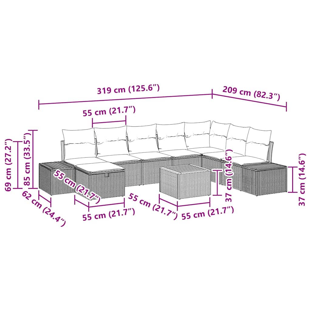 Tuinbankenset met kussen met opslag 9 pcs Beige poly rattan is nu te koop bij PeponiXL, paradijselijk wonen!