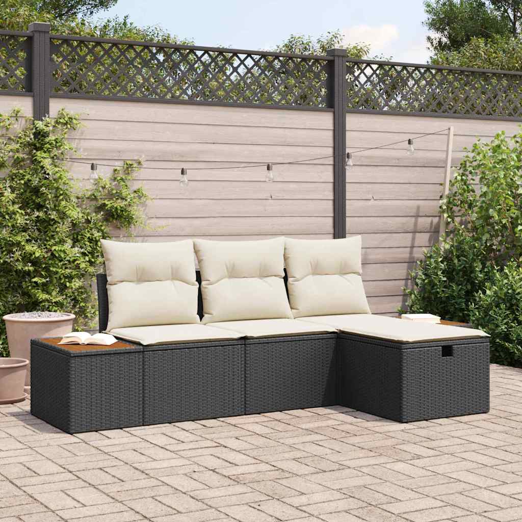 Tuin Sofa Set met kussen 4 pcs Zwart Poly riet is nu te koop bij PeponiXL, paradijselijk wonen!