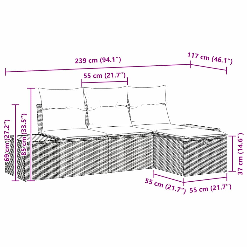 Tuin Sofa Set met kussen 4 pcs Zwart Poly riet is nu te koop bij PeponiXL, paradijselijk wonen!