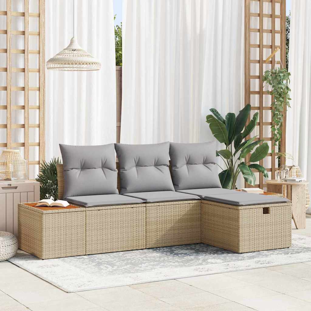 Tuin Sofa Set 4 st Beige poly rattan